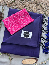 Purple Handloom Cotton Saree With Pink Bandhej Print Blouse